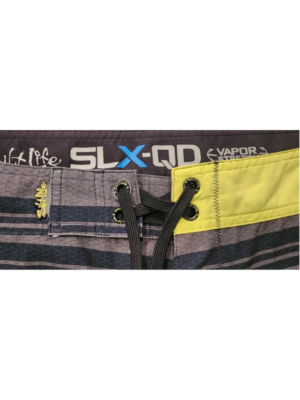 Salt Life SLX-QD Vapor Stretch Men's 38 Board Shorts Black Gray Striped Swim